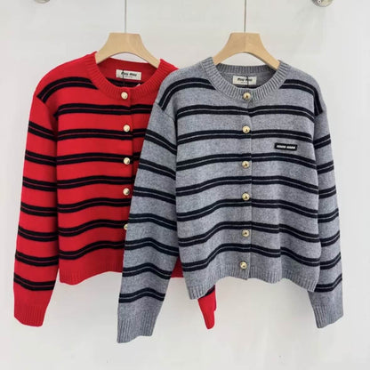 Chic Minimalist Striped Knit Cardigan