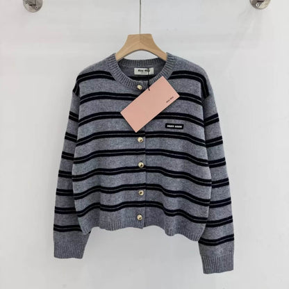 Chic Minimalist Striped Knit Cardigan