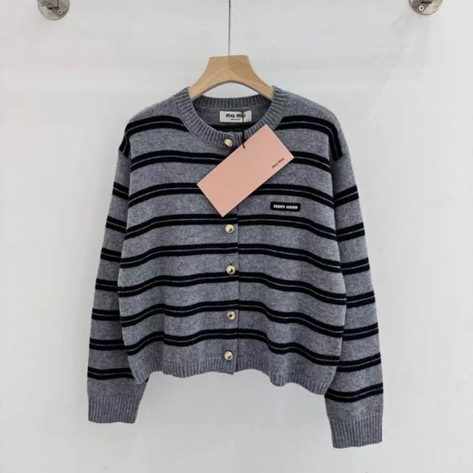 Chic Minimalist Striped Knit Cardigan
