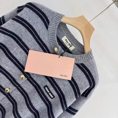 Chic Minimalist Striped Knit Cardigan