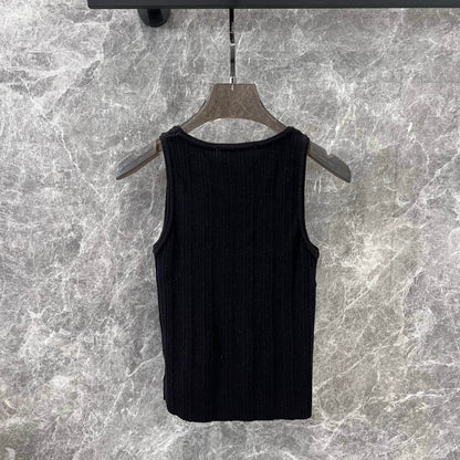 Minimalist 3D Letter-Printed U-Neck Vest