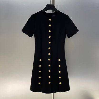Triple Row Metal Button Short Sleeve Dress