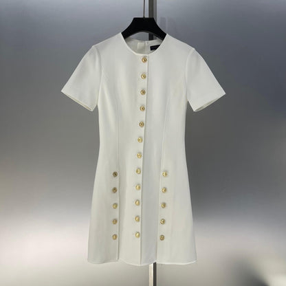Triple Row Metal Button Short Sleeve Dress