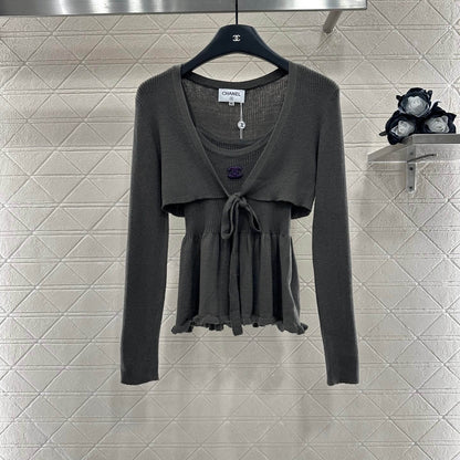 Ruffled Knit Cami and Cardigan Set