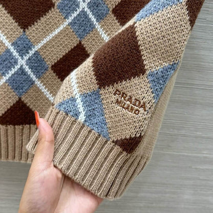 Classic Diamond Quilt Color-block Knit Short Sleeve