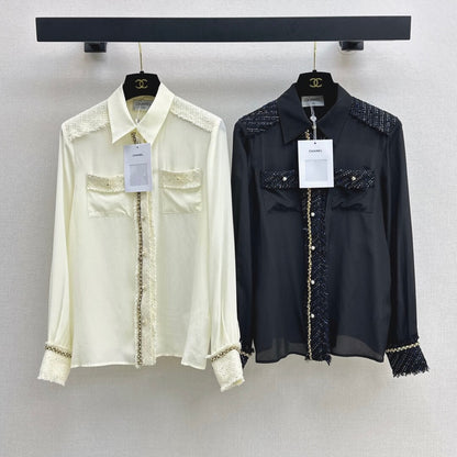 Elegant Woven Patchwork Silk Shirt
