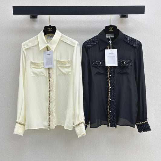 Elegant Woven Patchwork Silk Shirt