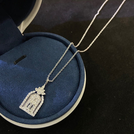 Classic Full-Diamond Gate Pendant Necklace