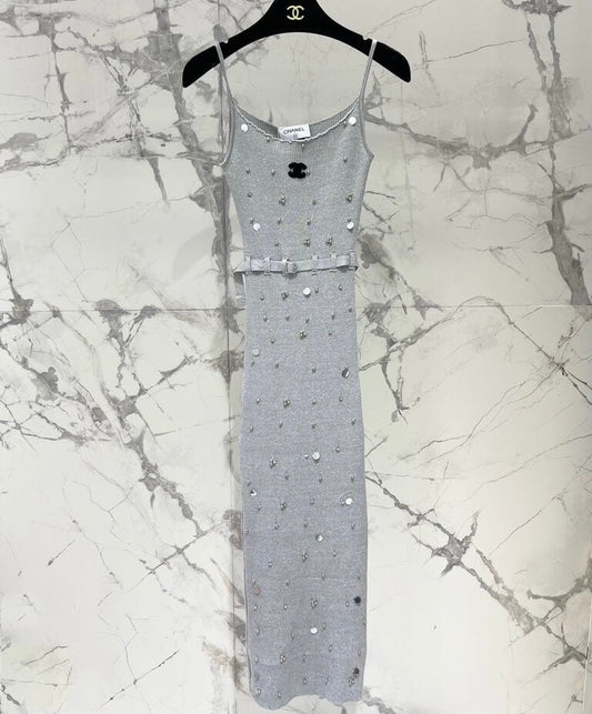 Bejeweled Slit Camisole Dress