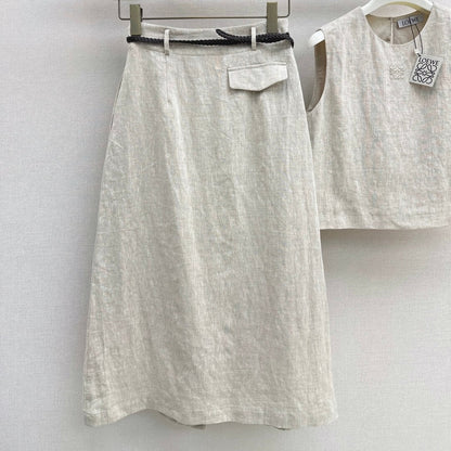 Belted Wrap Skirt Set with Blouson Top