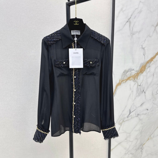 Elegant Woven Patchwork Silk Shirt