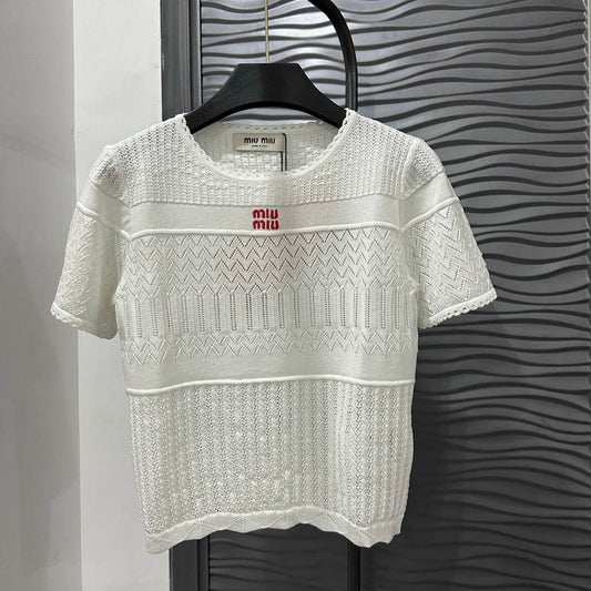 Fashionable Slightly Sheer Knitted Short Sleeve