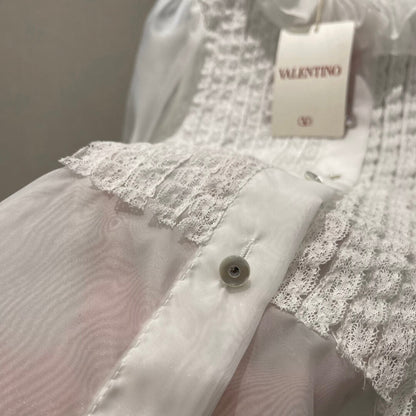 Elegant Pleated Lace Sheer Blouse