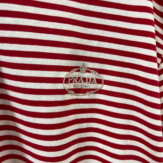 Red & White Color-Block Striped Embroidered T-Shirt
