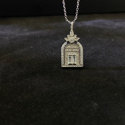 Classic Full-Diamond Gate Pendant Necklace