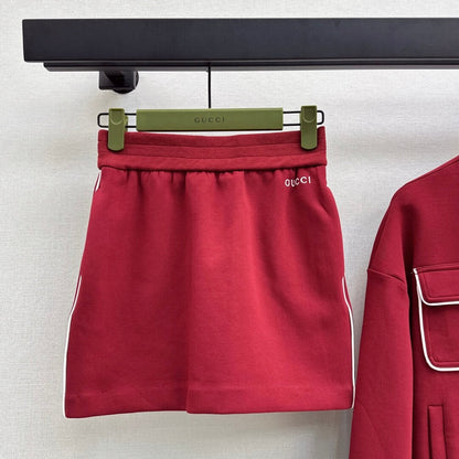 Angora Red Stand-Collar Hoodie & Skirt Set