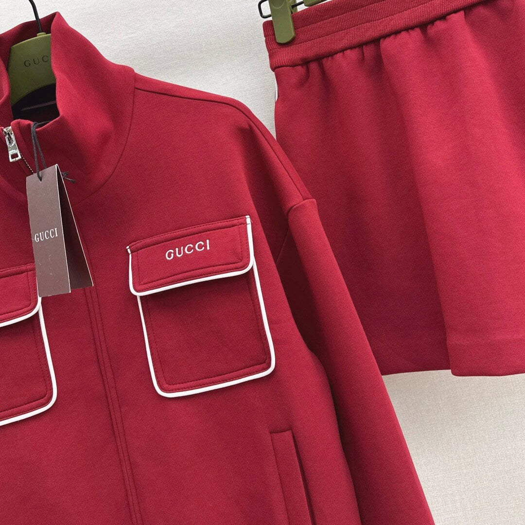 Angora Red Stand-Collar Hoodie & Skirt Set