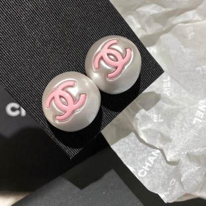 Letter-Embossed Pearl Stud Earrings