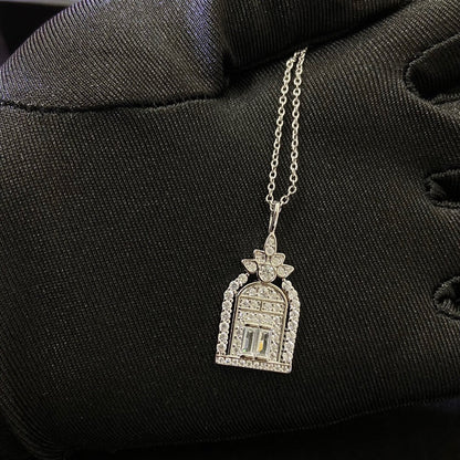 Classic Full-Diamond Gate Pendant Necklace