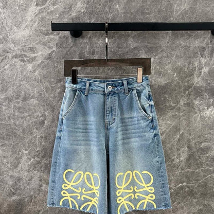 Minimalist Print Denim Mid-Length Shorts