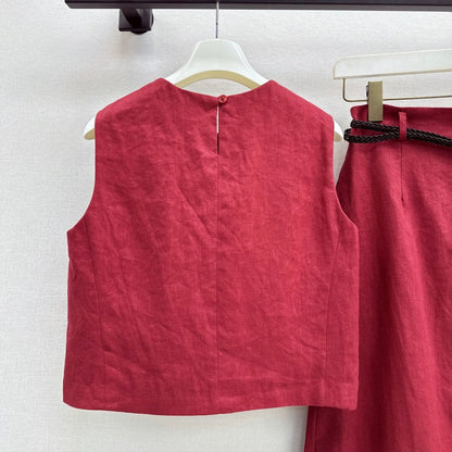 Belted Wrap Skirt Set with Blouson Top