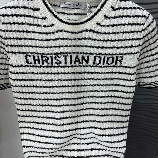 Striped Round-Neck Small Distressed Short Sleeve