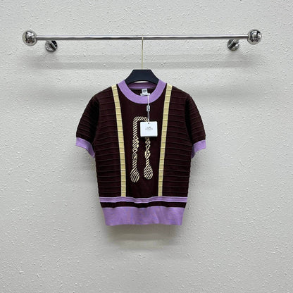 Classic Rope Pattern Embroidered Knit Short Sleeve