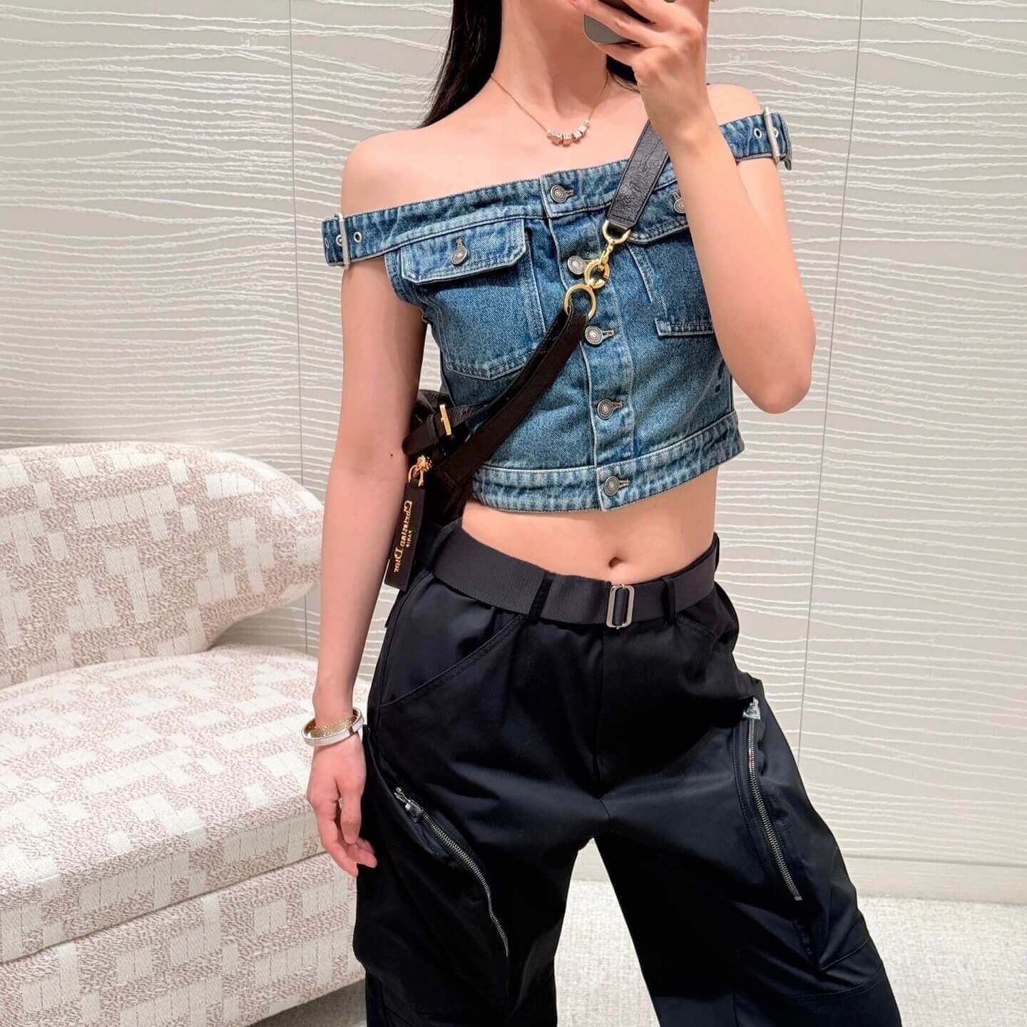 One-Shoulder Cropped Denim Top