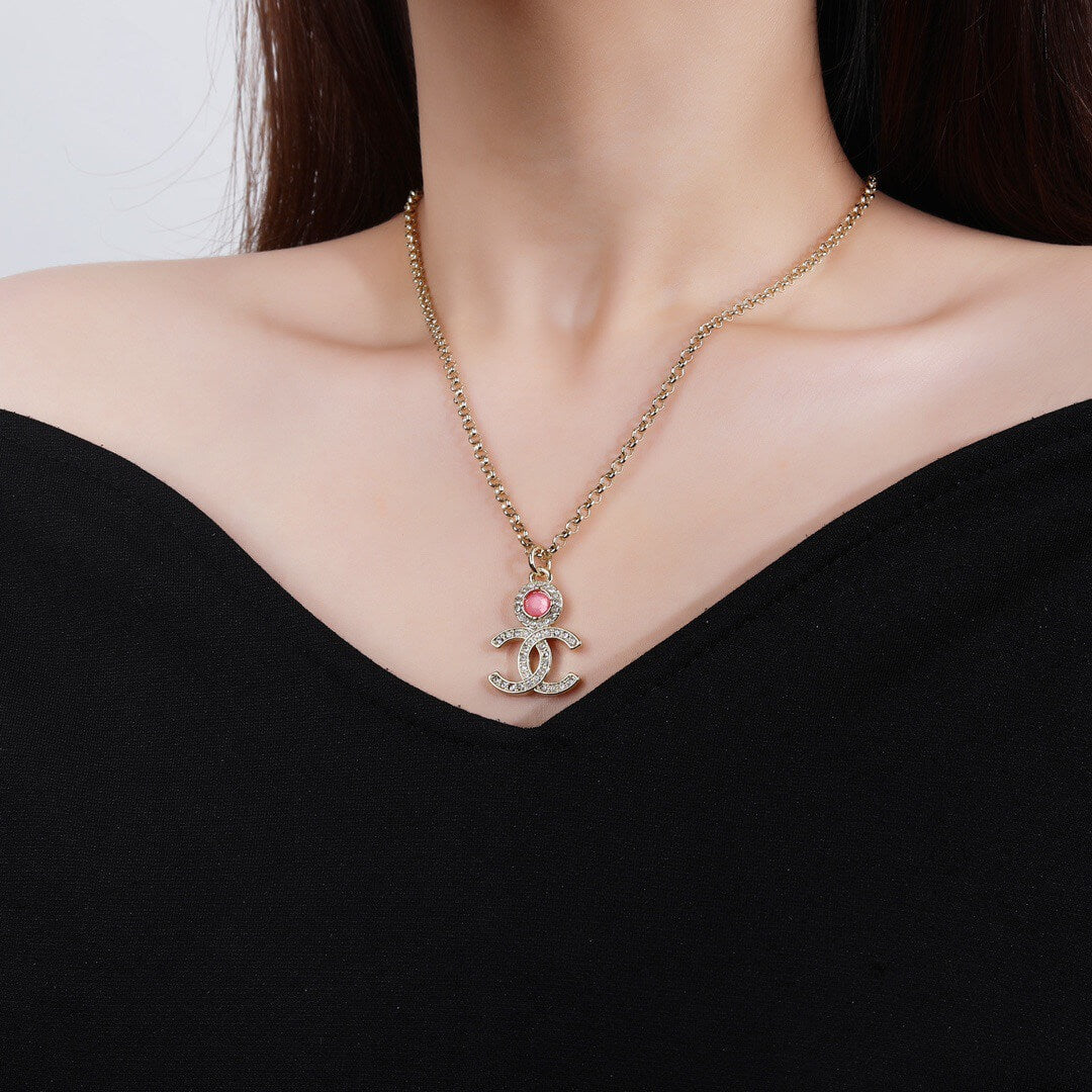 Elegant Pink Diamond-Accented Letter Necklace