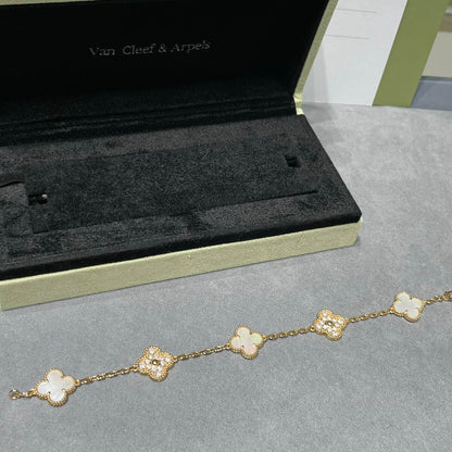 White Mother-of-Pearl Spaced Diamond Clover Bracelet