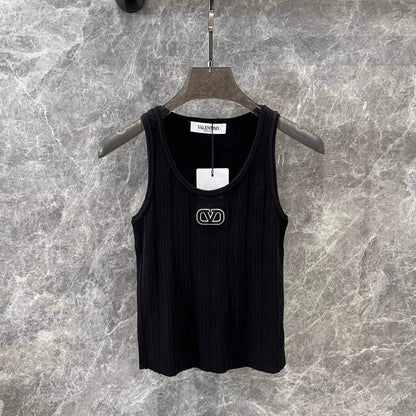 Minimalist 3D Letter-Printed U-Neck Vest