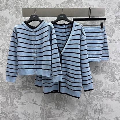 Color-Block Striped Skirt-Style Knit Shorts
