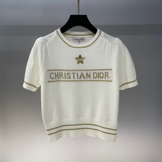 Star and Letter Embroidered Knitted Short Sleeve