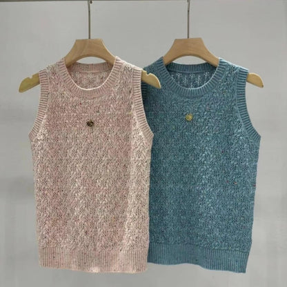 Minimalist Crewneck Lace-Knit Sleeveless Top