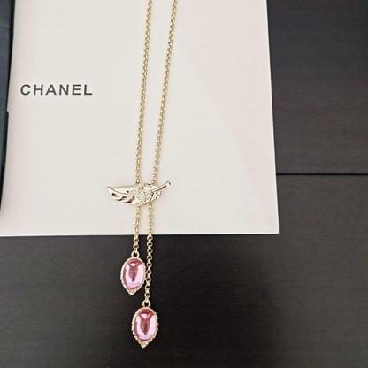 Chic Trendy Leaf Pink Diamond-Accented Necklace
