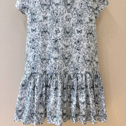 Pearl Button Butterfly Print Dress