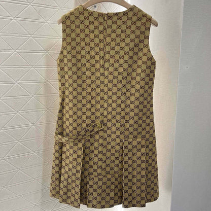 Sleeveless Pleated Jacquard Vest Dress