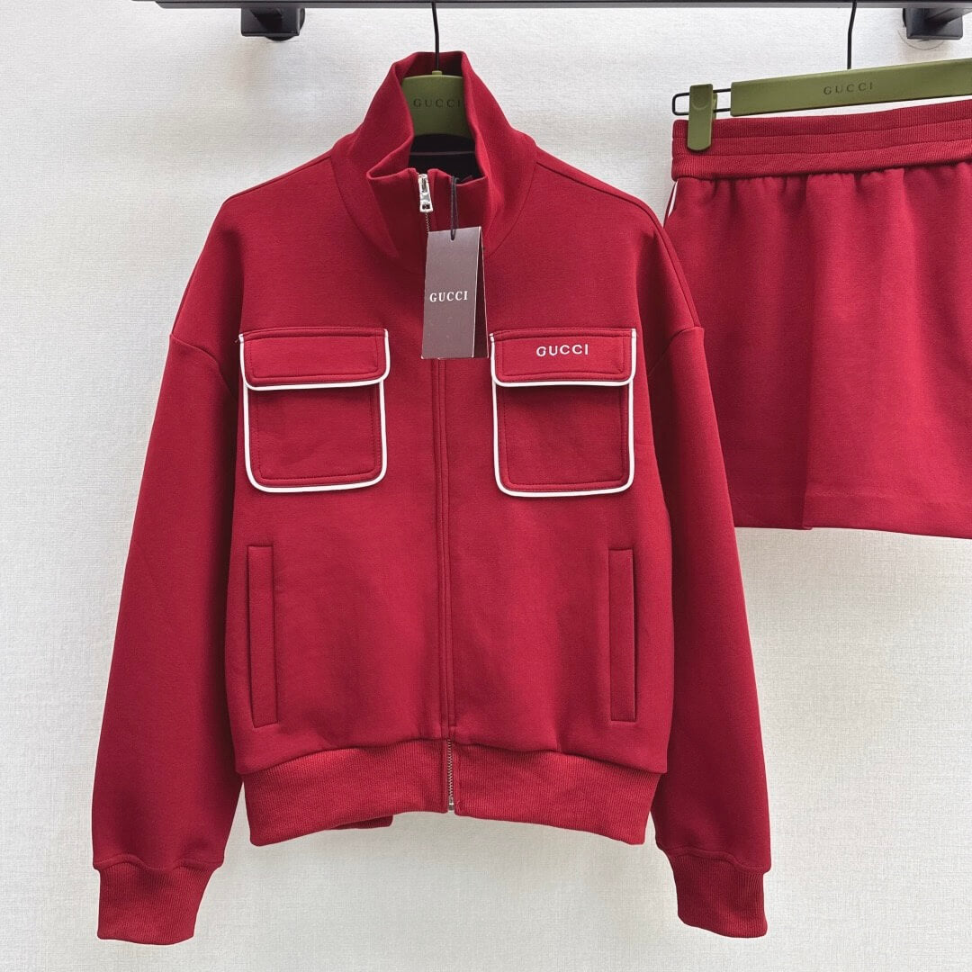 Angora Red Stand-Collar Hoodie & Skirt Set