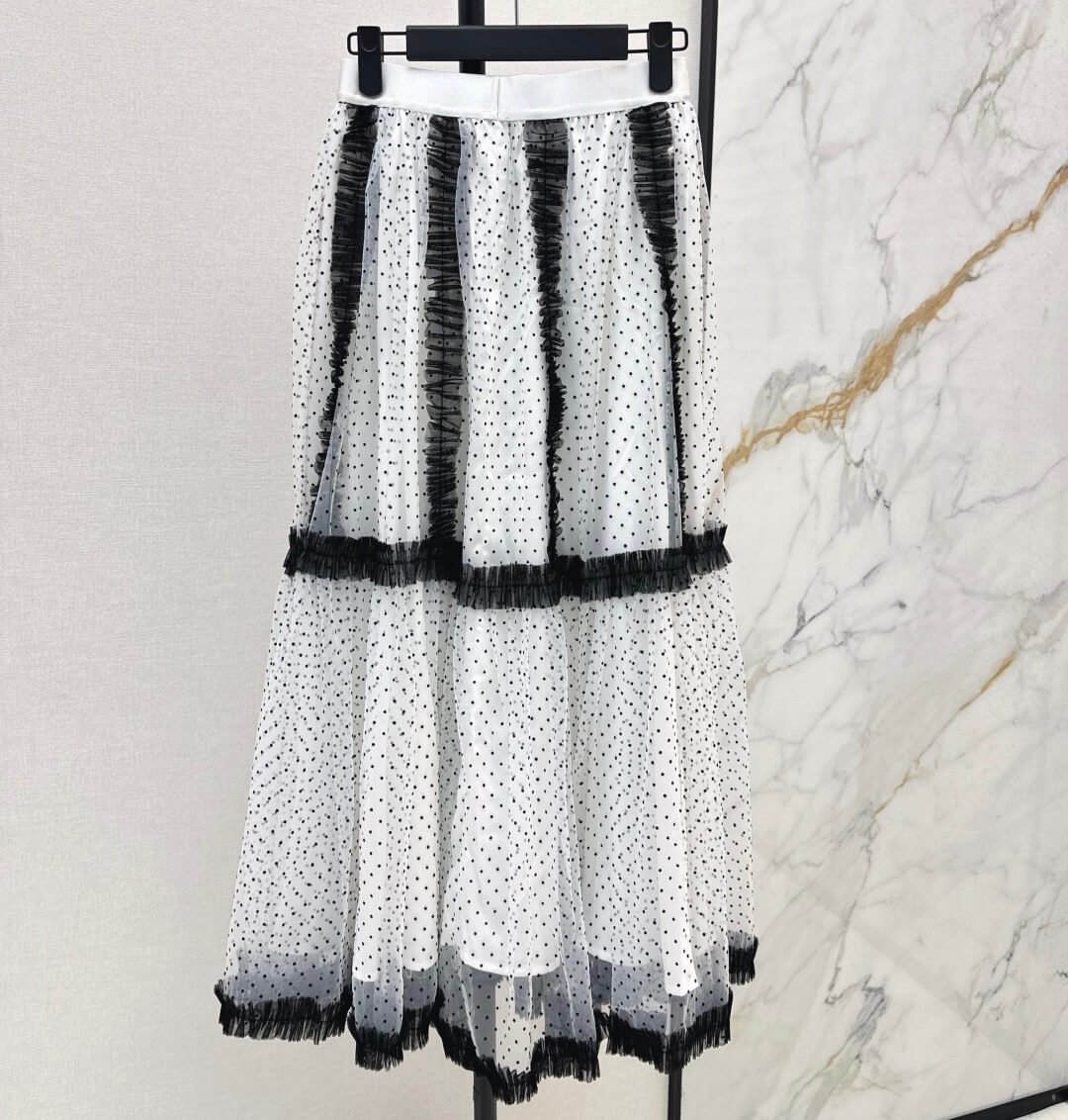 Elegant 3D Flocked Polka Dot Midi Skirt