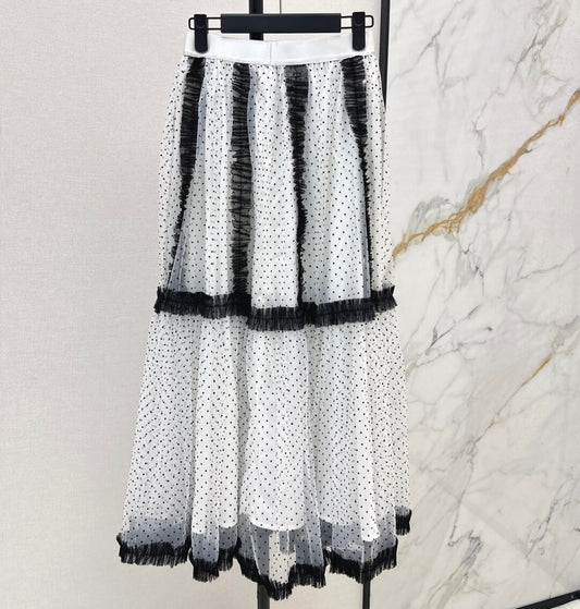 Elegant 3D Flocked Polka Dot Midi Skirt