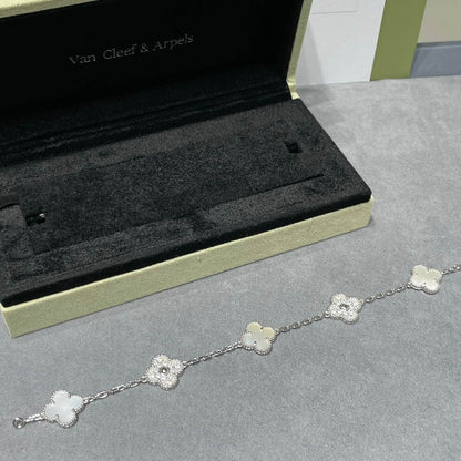White Mother-of-Pearl Spaced Diamond Clover Bracelet