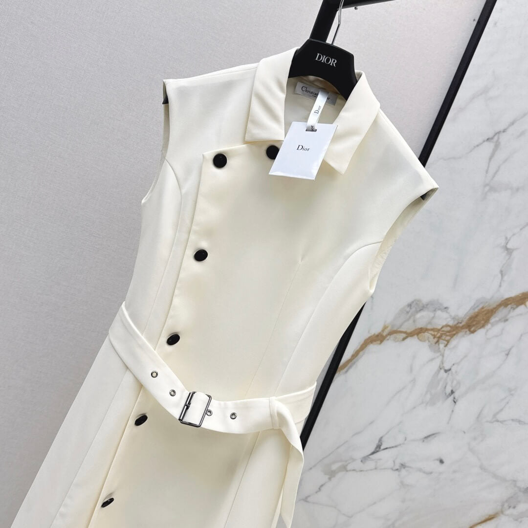 Angled-Button Wrap Dress with Belted Waist