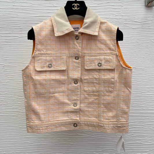 Classic Orange-Toned Denim Vest