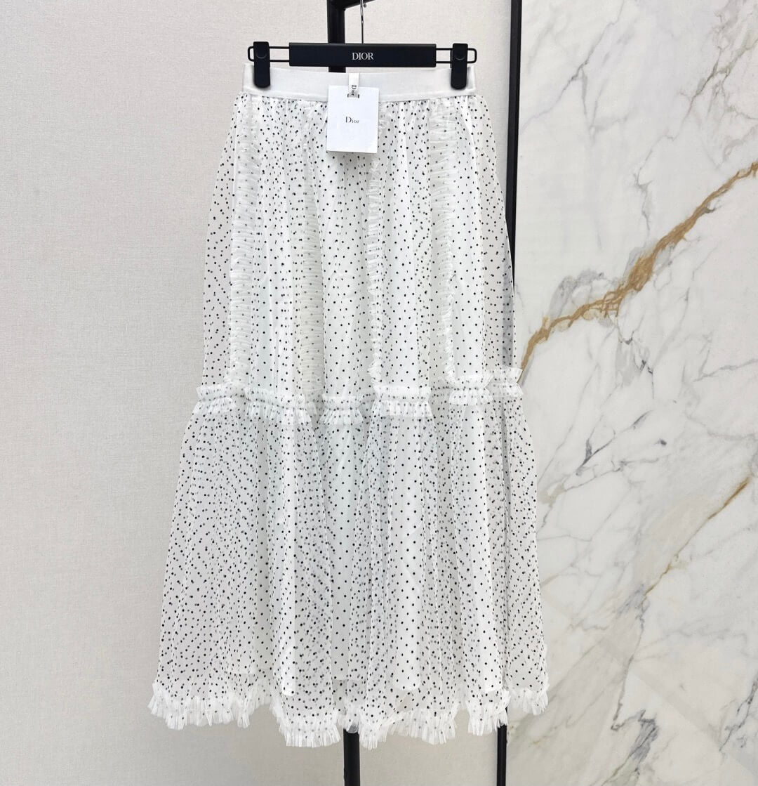 Elegant 3D Flocked Polka Dot Midi Skirt