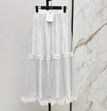 Elegant 3D Flocked Polka Dot Midi Skirt