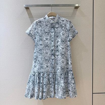 Pearl Button Butterfly Print Dress