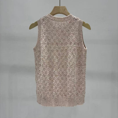 Minimalist Crewneck Lace-Knit Sleeveless Top