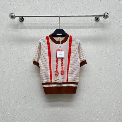 Classic Rope Pattern Embroidered Knit Short Sleeve