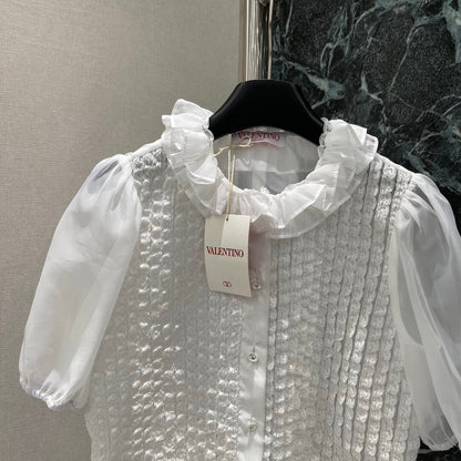 Elegant Pleated Lace Sheer Blouse