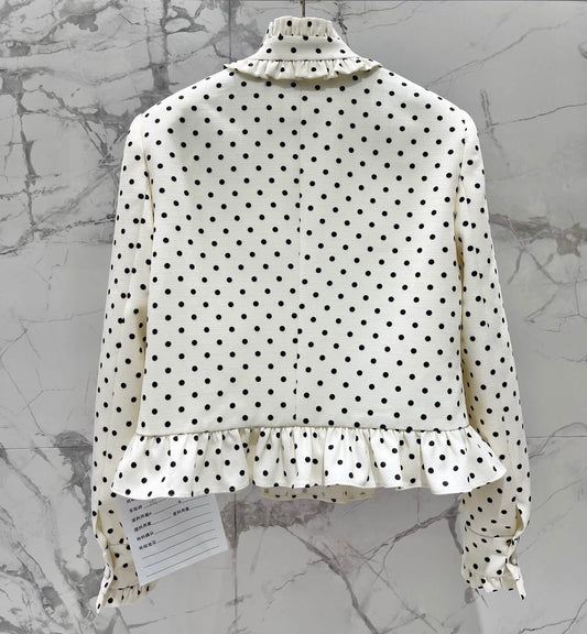 Ruffle Button Polka Dot Crop Jacket